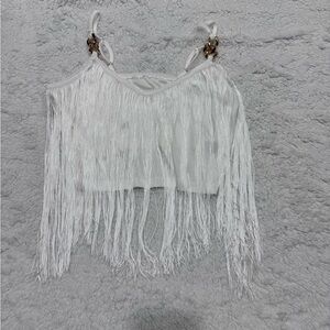 Chic White Fringe Crop Top